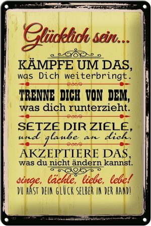 Schild Blech 20x30cm - Made in Germany - Spruch Glücklich singe lächle liebe Metall Deko Blechschild
