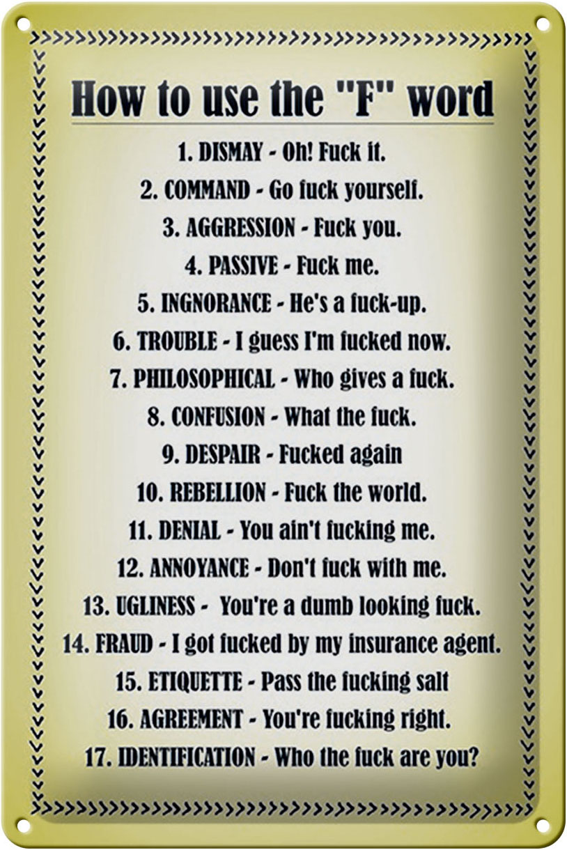 Schild Blech 20x30cm - Made in Germany - Spruch How to use the "F"-word Metall Deko Blechschild