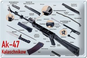 Schild Blech 30x20cm - Made in Germany - Gewehr AK-47 Kalaschnikow Einzelteile Metall Deko Blechschild