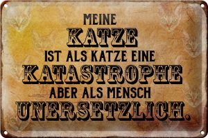 Schild Blech 30x20cm - Made in Germany - Spruch meine Katze ist eine Katastrophe Metall Deko Blechschild
