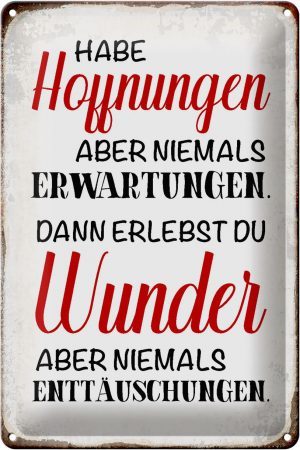 Schild Blech 20x30cm - Made in Germany - Spruch habe Hoffnung Erwartungen Wunder Metall Deko Blechschild