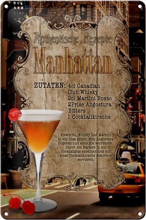 Schild Blech 20x30cm - Made in Germany - Rezept Manhattan Zutaten Canadian Metall Deko Blechschild