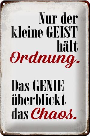 Schild Blech 20x30cm - Made in Germany - Spruch Geist hält Ordnung Genie Chaos Metall Deko Blechschild