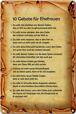 Schild Blech 20x30cm - Made in Germany - Spruch 10 Gebote für Ehefrauen Metall Deko Blechschild