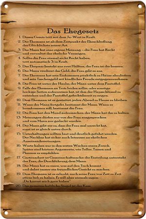 Schild Blech 20x30cm - Made in Germany - Spruch das Ehegesetz ja Wort in Kraft Metall Deko Blechschild