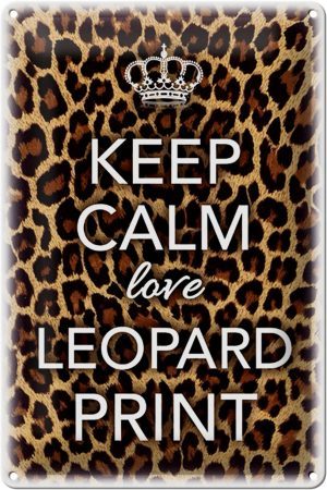 Schild Blech 20x30cm - Made in Germany - Spruch Keep Calm love leopard print Metall Deko Blechschild