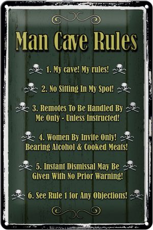 Schild Blech 20x30cm - Made in Germany - Spruch Man cave Rules no sitting Spot Metall Deko Blechschild