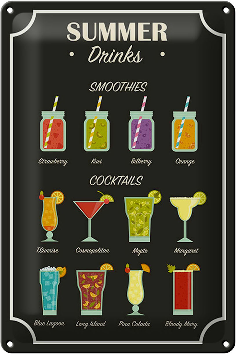 Schild Blech 20x30cm - Made in Germany - Drinks Summer Smoothies Cocktails Metall Deko Blechschild – Bild 2