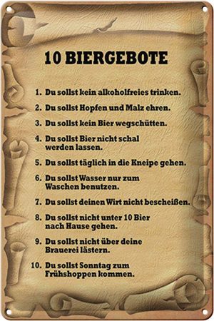 Schild Blech 20x30cm - Made in Germany - Spruch 10 Biergebote du sollst kein Metall Deko Blechschild