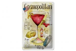 Schild Blech 20x30cm - Made in Germany - Rezept Cosmopolitan Cocktail Recipe Metall Deko Blechschild