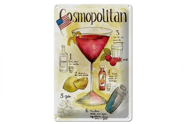 Schild Blech 20x30cm - Made in Germany - Rezept Cosmopolitan Cocktail Recipe Metall Deko Blechschild