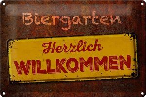 Schild Blech 30x20cm - Made in Germany - Spruch Biergarten herzlich willkommen Metall Deko Blechschild