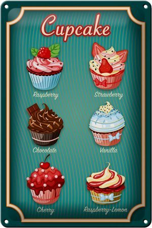 Schild Blech 20x30cm - Made in Germany - Essen Cupcake Raspberry Chocolate Metall Deko Blechschild