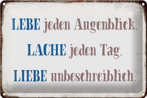 Schild Blech 30x20cm - Made in Germany - Spruch liebe lache jeden Tag Metall Deko Blechschild