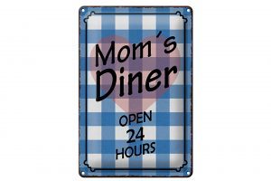 Schild Blech 20x30cm - Made in Germany - Spruch Moms Diner open 24 hours Herz Metall Deko Blechschild