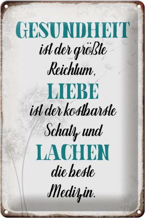 Schild Blech 20x30cm - Made in Germany - Spruch Gesundheit Liebe Lachen Medizin Metall Deko Blechschild