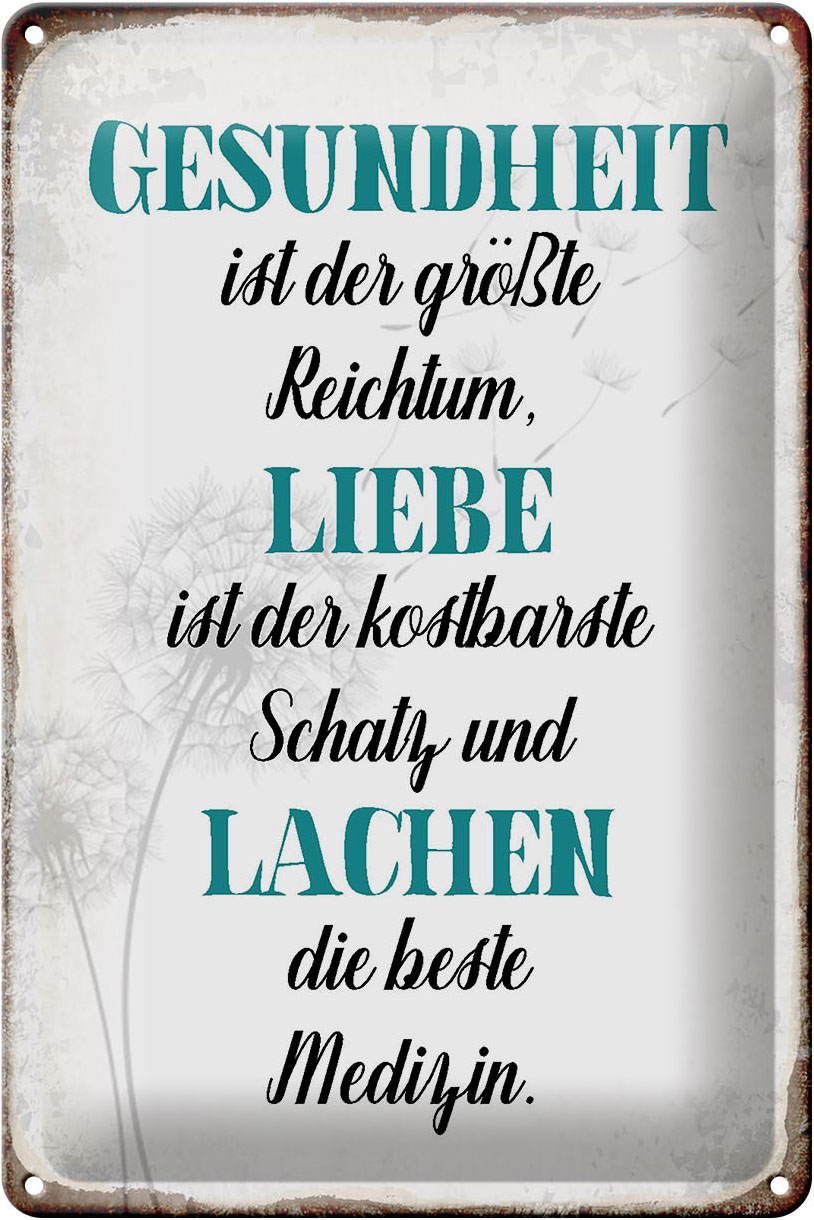 Schild Blech 20x30cm - Made in Germany - Spruch Gesundheit Liebe Lachen Medizin Metall Deko Blechschild