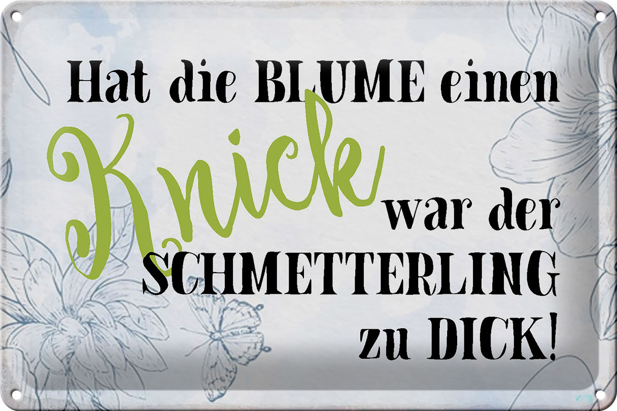 Schild Blech 30x20cm - Made in Germany - Spruch hat Blume Knick Schmetterling Metall Deko Blechschild