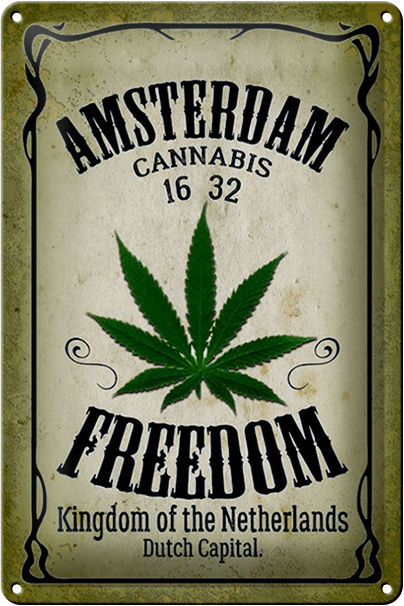 Schild Blech 20x30cm - Made in Germany - Cannabis Amsterdam freedom Kingdom Metall Deko Blechschild