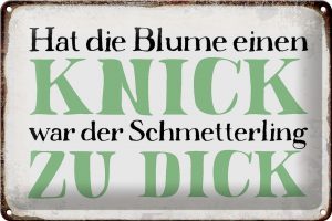 Schild Blech 30x20cm - Made in Germany - Spruch Blume Knick Schmetterling dick Metall Deko Blechschild