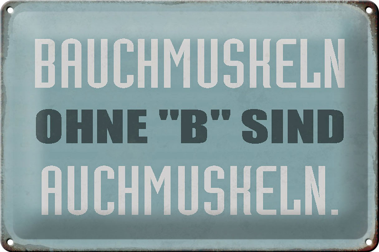 Schild Blech 30x20cm - Made in Germany - Spruch Bauchmuskeln ohne B sind auch Metall Deko Blechschild