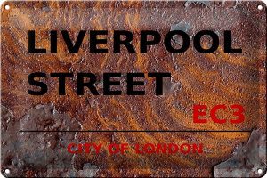 Schild Blech 30x20cm - Made in Germany - London City Liverpool Street EC3 Rost Metall Deko Blechschild