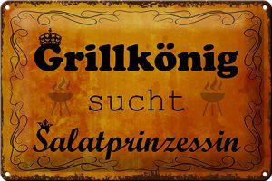 Schild Blech 30x20cm - Made in Germany - Spruch Grillkönig Salatprinzessin Metall Deko Blechschild