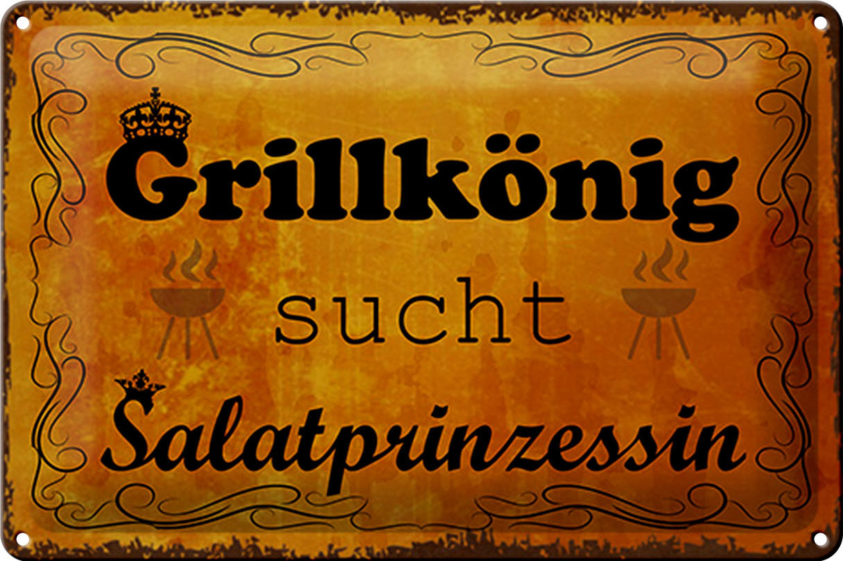 Schild Blech 30x20cm - Made in Germany - Spruch Grillkönig Salatprinzessin Metall Deko Blechschild