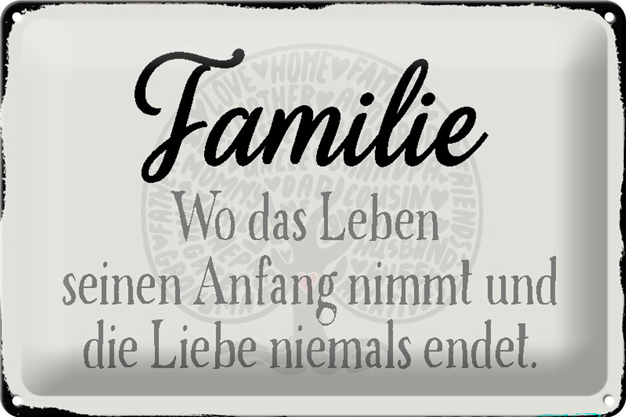 Schild Blech 30x20cm - Made in Germany - Spruch Familie wo Leben Anfang nimmt Metall Deko Blechschild