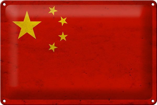 Schild Blech 30x20cm - Made in Germany - Flagge China Fahne Metall Deko Blechschild