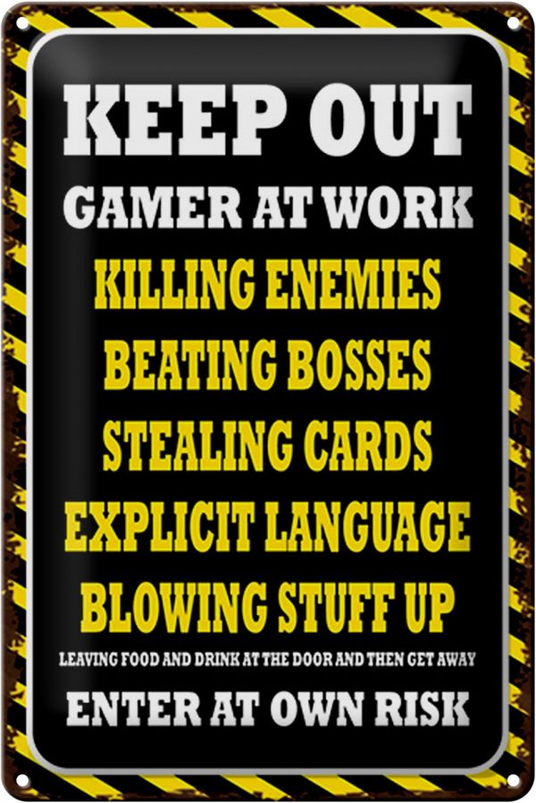 Schild Blech 20x30cm - Made in Germany - Spruch Keep Out gamer at work killing Metall Deko Blechschild