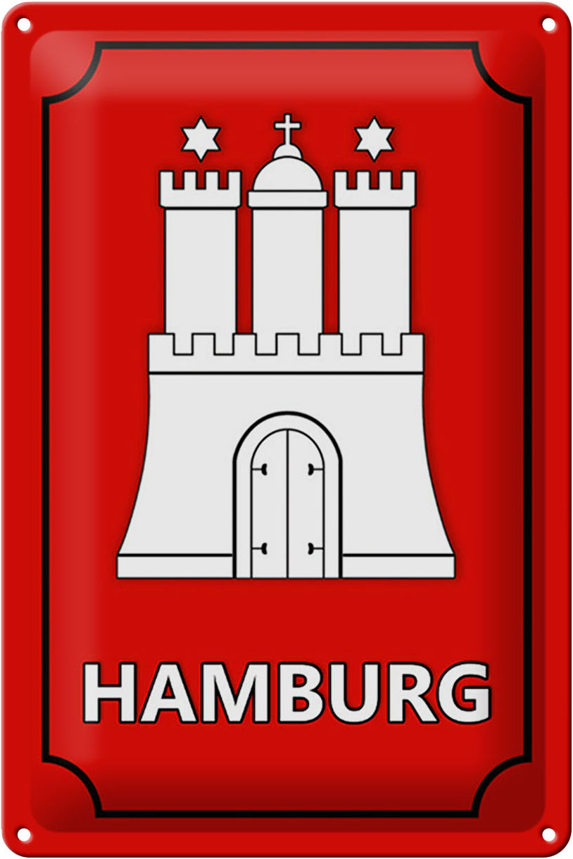 Schild Blech 20x30cm - Made in Germany - Wappen Hamburg Bundesland Metall Deko Blechschild