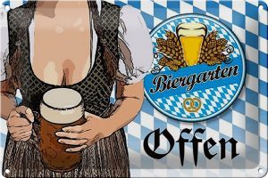 Schild Blech 30x20cm - Made in Germany - Spruch Biergarten offen Bier Bayern Metall Deko Blechschild