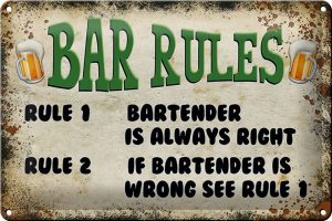 Schild Blech 30x20cm - Made in Germany - Spruch Bier Bar Rules Bartender always Metall Deko Blechschild