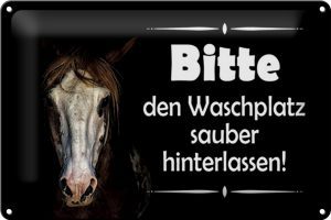 Schild Blech 30x20cm - Made in Germany - Spruch Pferde bitte Waschplatz sauber Metall Deko Blechschild