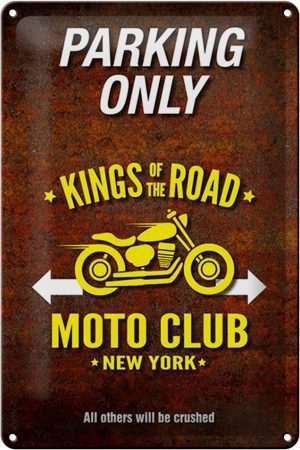 Schild Blech 20x30cm - Made in Germany - Spruch parking only moto club new york Metall Deko Blechschild