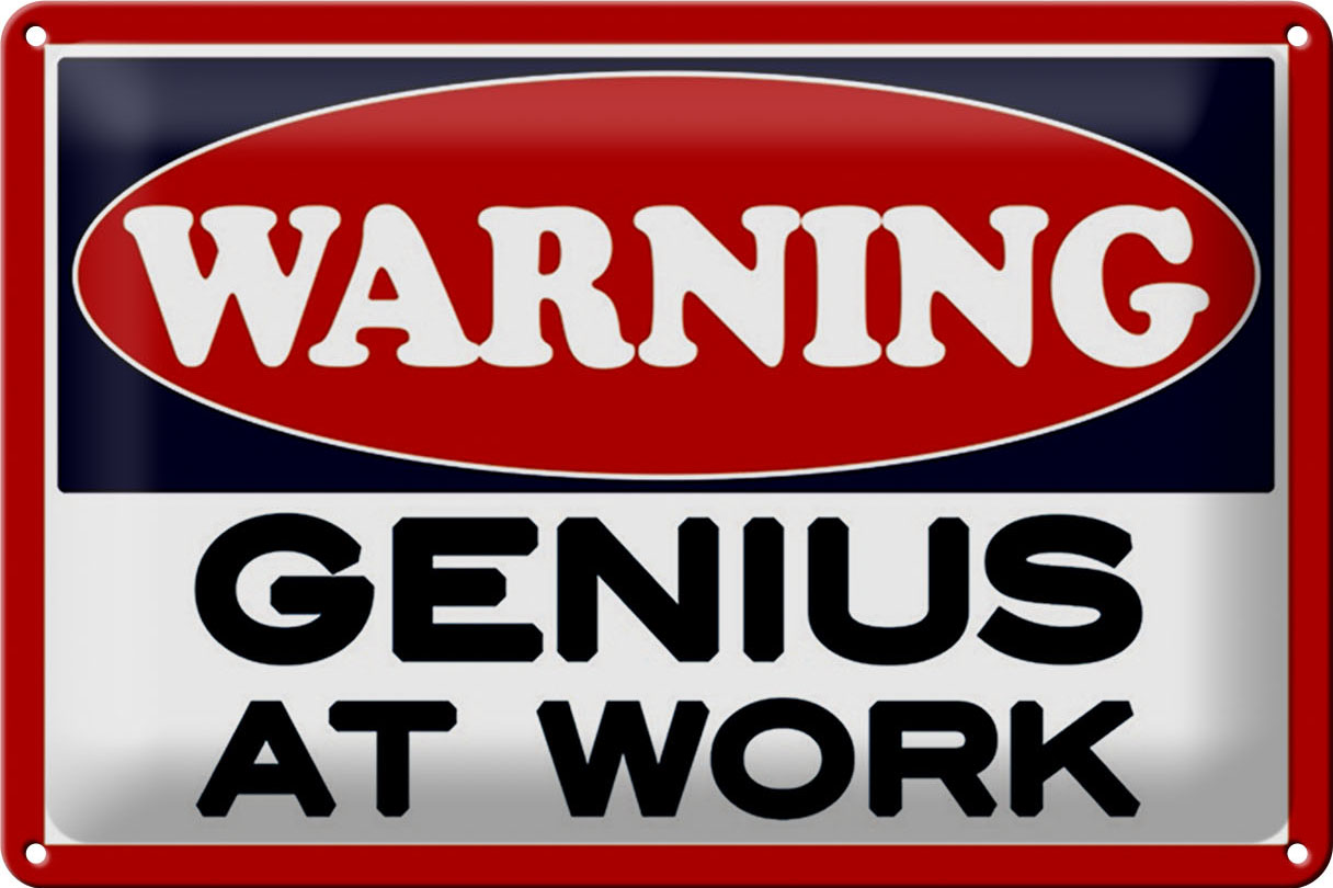 Schild Blech 30x20cm - Made in Germany - Spruch Warning Genius at work Metall Deko Blechschild