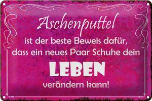 Schild Blech 30x20cm - Made in Germany - Spruch Aschenputtel Schuhe ändern Leben Metall Deko Blechschild