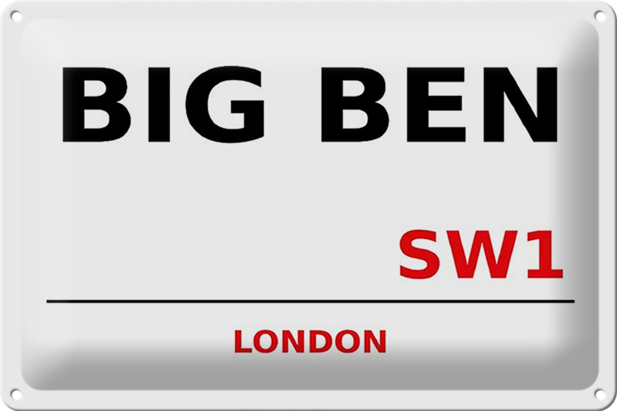 Schild Blech 30x20cm - Made in Germany - London Street Big Ben SW1 Metall Deko Blechschild