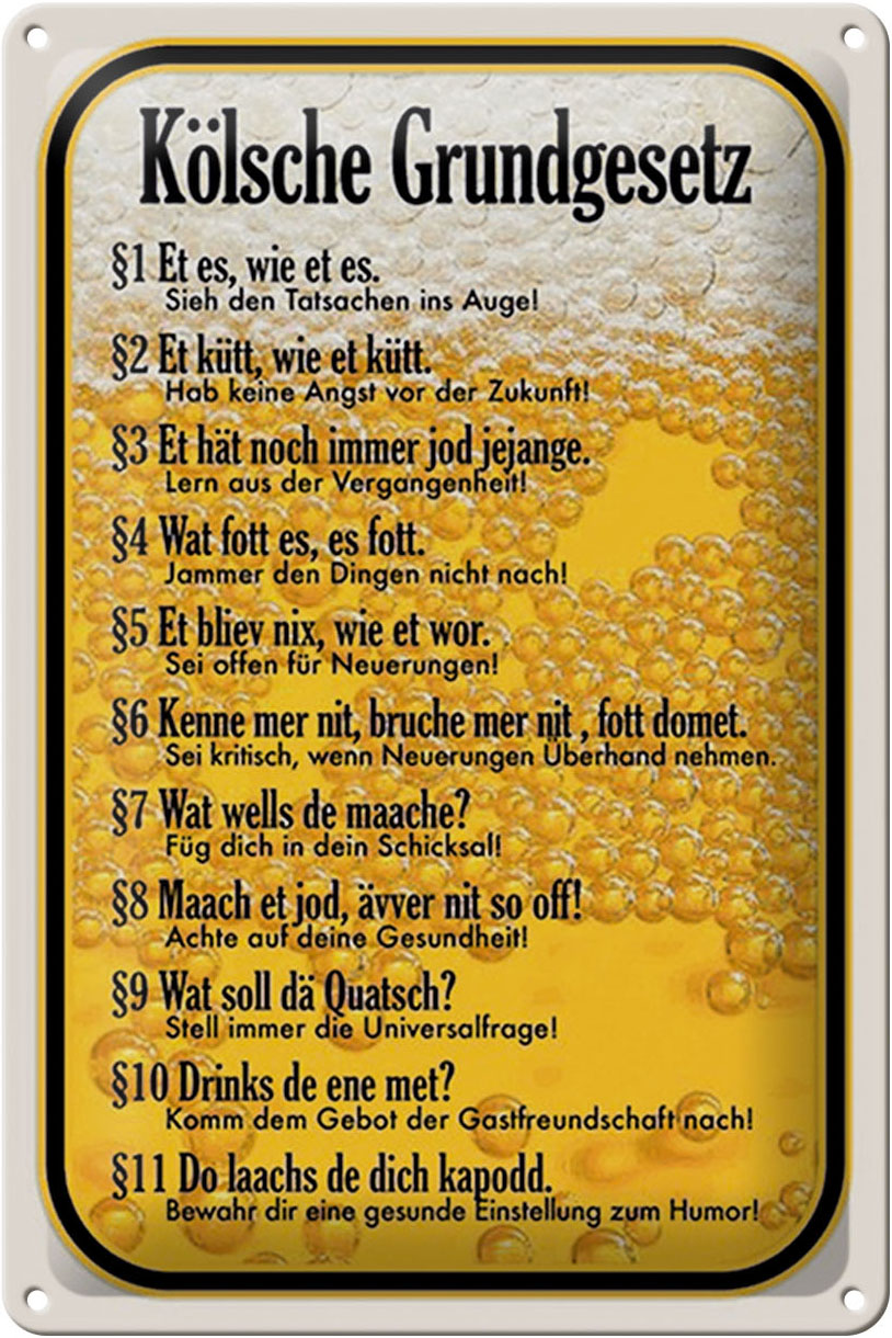 Schild Blech 20x30cm - Made in Germany - Spruch Kölsche Grundgesetz Et es wie et Metall Deko Blechschild
