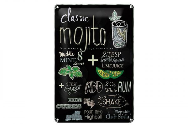 Schild Blech 20x30cm - Made in Germany - Rezept classic mojito white Rum Soda Metall Deko Blechschild