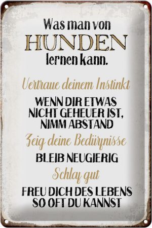 Schild Blech 20x30cm - Made in Germany - Spruch was man von Hunden lernen kann Metall Deko Blechschild