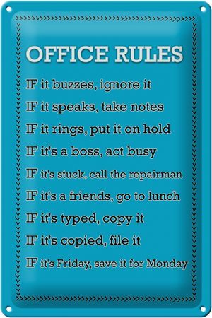 Schild Blech 20x30cm - Made in Germany - Spruch Office Rules Office Regeln Metall Deko Blechschild