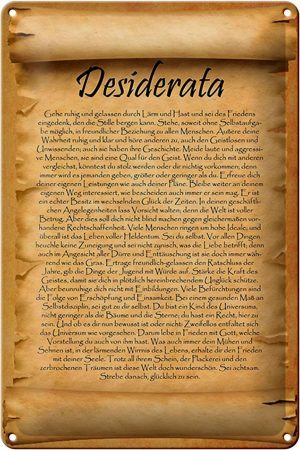 Schild Blech 20x30cm - Made in Germany - Spruch Desiderata Gedicht Max Ehrmann Metall Deko Blechschild