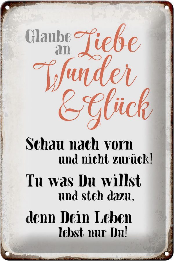 Schild Blech 20x30cm - Made in Germany - Spruch glaube an Liebe Wunder Glück Metall Deko Blechschild – Bild 2