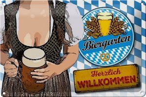 Schild Blech 30x20cm - Made in Germany - Spruch Biergarten Willkommen Bayern Metall Deko Blechschild