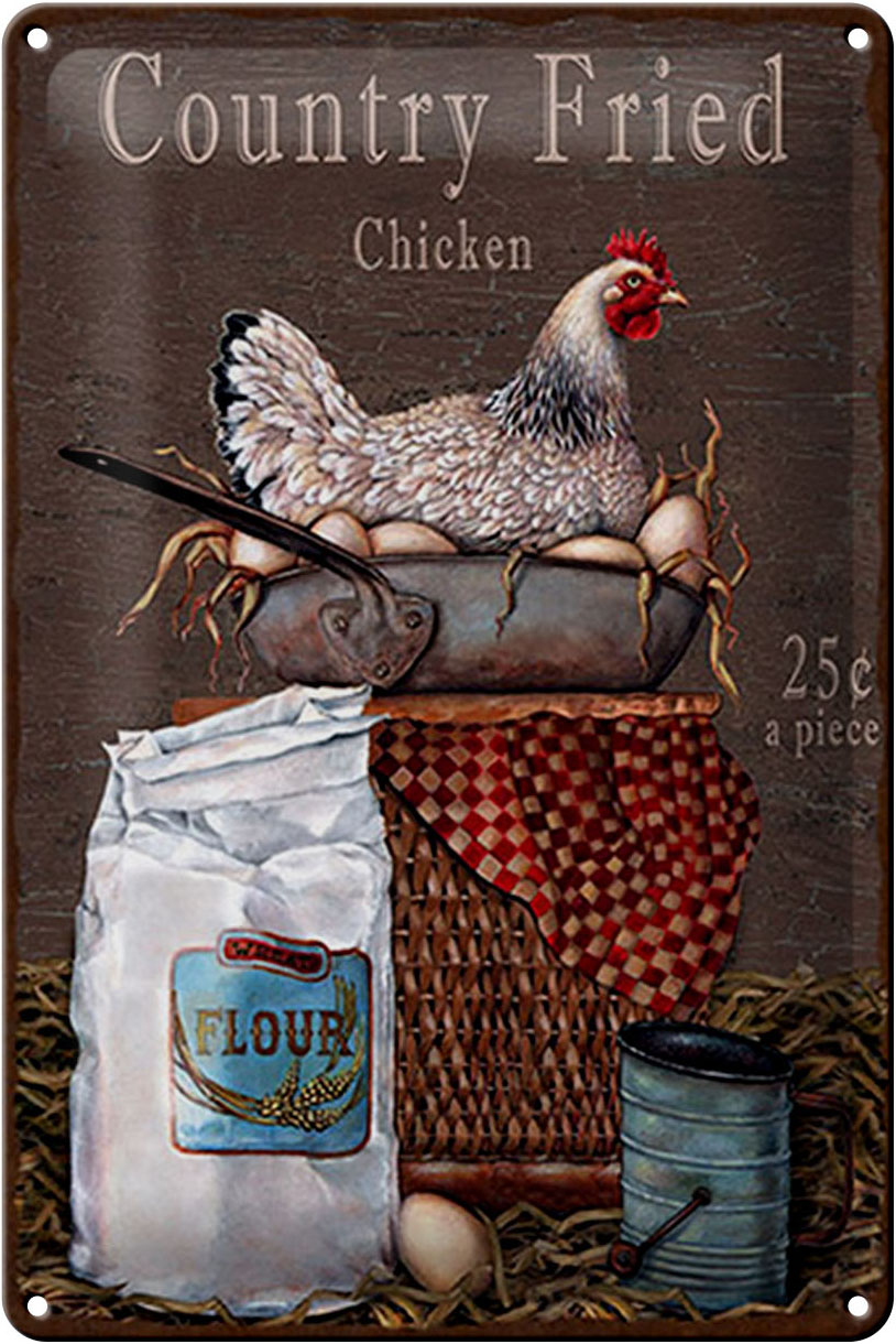 Schild Blech 20x30cm - Made in Germany - Spruch Huhn country Fried Chicken Metall Deko Blechschild