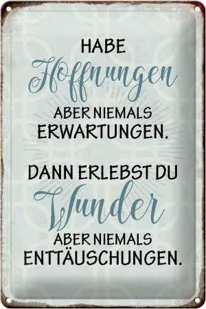 Schild Blech 20x30cm - Made in Germany - Spruch habe Hoffnungen nie Erwartungen Metall Deko Blechschild