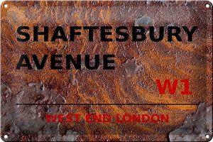 Schild Blech 30x20cm - Made in Germany - London West End Shaftesbury Avenue W1 Metall Deko Blechschild
