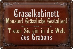 Schild Blech 30x20cm - Made in Germany - Spruch Gruselkabinett treten Sie ein Metall Deko Blechschild